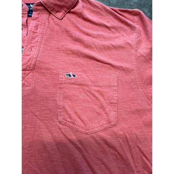 Fish Hippie Striped Red & White Striped Short Sleeve Polo Mens Large‎ Pocket - Picture 2 of 5